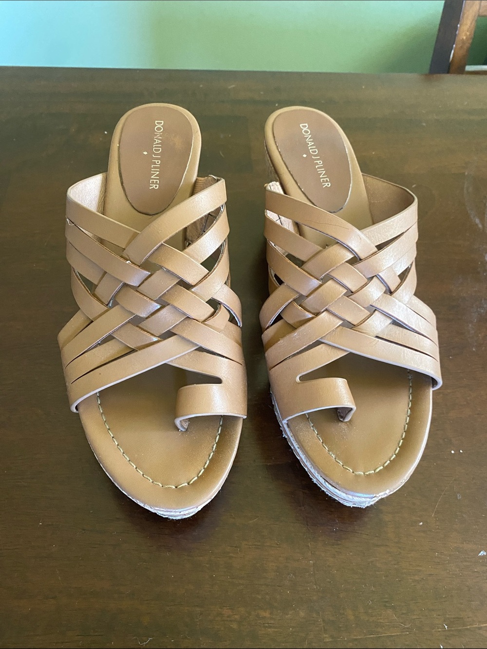 Size 9 Donald J. Pliner Tan Woven Leather Slide Sandals